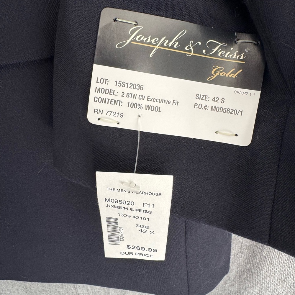 Joseph Feiss Gold Sport Coat Blazer 2 Button Navy Blue Twill Wool 42S Executive - Picture 3 of 5